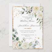 Witte Rozen Goud Elegante Moderne Bruiloft Kaart (Voorkant)