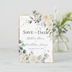 Witte Rozen Goud Elegante Moderne Bruiloft Save The Date