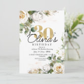 Witte Rozen & Goud Stof Bloem 30e Verjaardag Kaart (Staand voorkant)