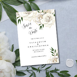 Witte Rozen Gouden Afwerking Elegante Formele Trou Save The Date
