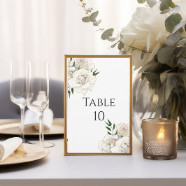 Witte rozen gouden elegante trouwtafel nummerkaart