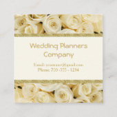 Witte rozen, gouden grens bruiloft planner vierkante visitekaartje (Achterkant)