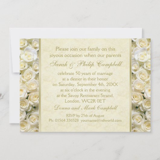 Witte rozen, gouden hart 50ste Jubileum voor bruil Kaart (Achterkant)