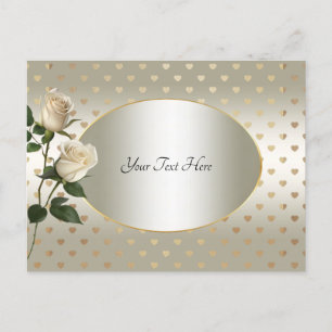 Witte Rozen Gouden Harten Ansichtkaart Briefkaart