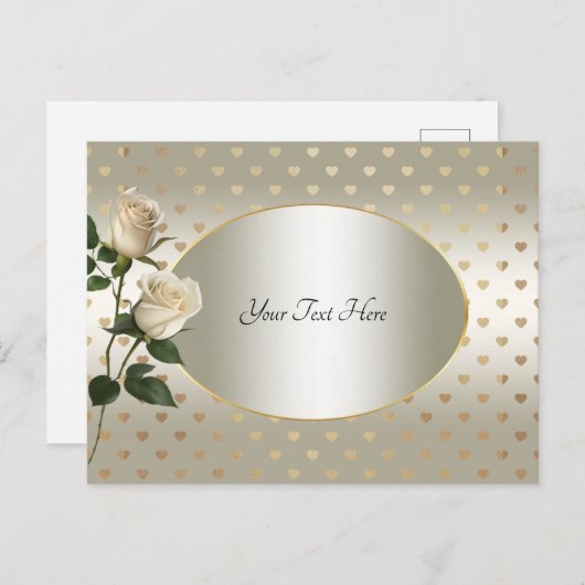 Witte Rozen Gouden Harten Ansichtkaart Briefkaart (Voorkant / Achterkant)
