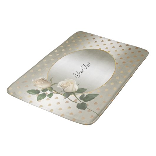 Witte Rozen Gouden Harten Badmat (Gekanteld)