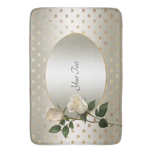 Witte Rozen Gouden Harten Badmat (Voorkant Verticaal)