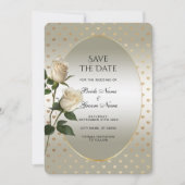 Witte Rozen Gouden Harten Bewaar De Datum Save The Date (Voorkant)