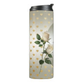 Witte Rozen Gouden Harten Bloemen Thermische Tumbl Thermosbeker (Gedraaid links)