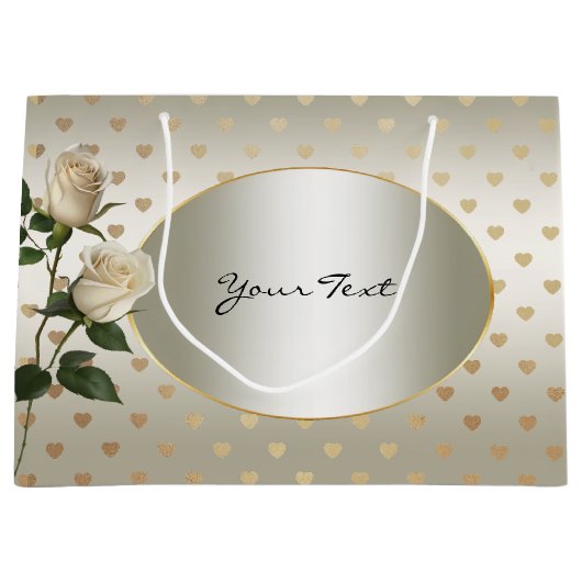 Witte Rozen Gouden Harten Cadeautas (Voorkant)