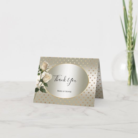 Witte Rozen Gouden Harten Dankjewel Kaart (Voorkant)