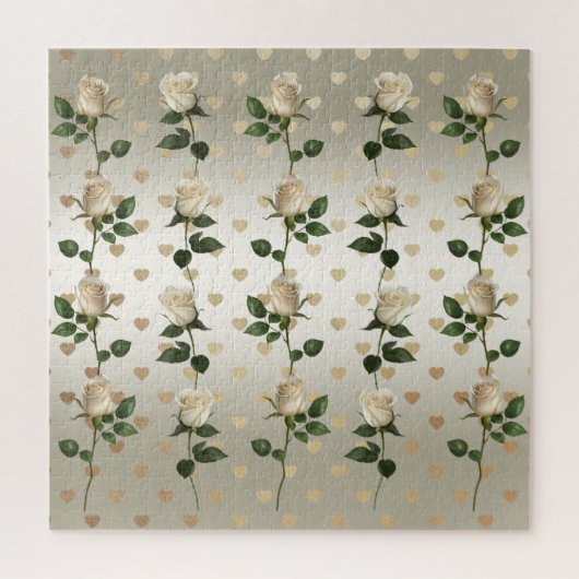 Witte Rozen Gouden Harten Jigsaw Puzzel (Verticaal)