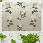 Witte Rozen Gouden Harten Keukenhanddoeken (Gevouwen)