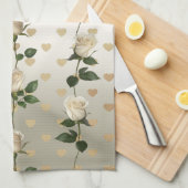 Witte Rozen Gouden Harten Keukenhanddoeken (Quarter Fold)