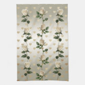 Witte Rozen Gouden Harten Keukenhanddoeken (Verticaal)