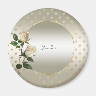 Witte Rozen Gouden Harten Magneet