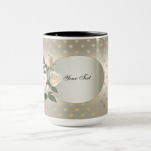 Witte Rozen Gouden Harten Mok (Midden)