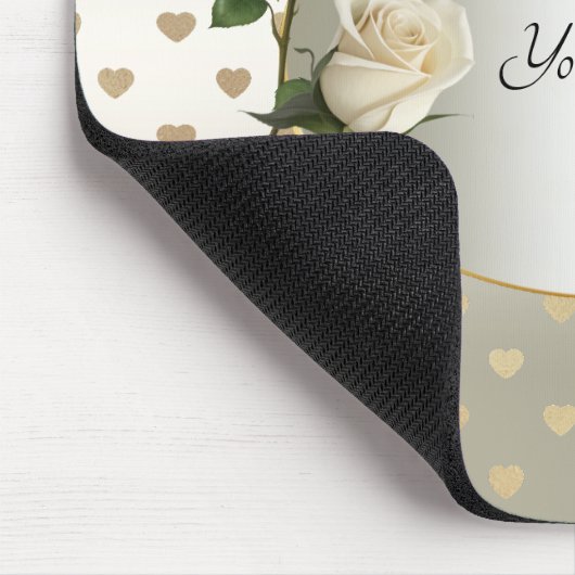 Witte Rozen Gouden Harten Mousepad Muismat (Hoek)