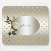 Witte Rozen Gouden Harten Mousepad Muismat (Voorkant)