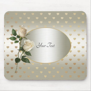 Witte Rozen Gouden Harten Mousepad Muismat