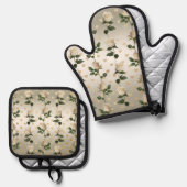 Witte Rozen Gouden Harten Oven Mitt & Pot Houder S Ovenwant & Pannenlap Set (Voorkant / Achterkant)