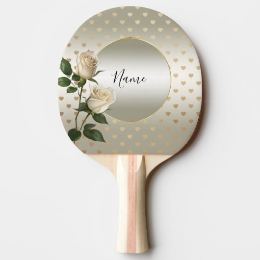 Witte Rozen Gouden Harten Ping Pong Paddle Tafeltennisbatje (Achterkant)