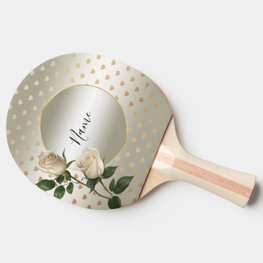 Witte Rozen Gouden Harten Ping Pong Paddle Tafeltennisbatje (Zijkant)