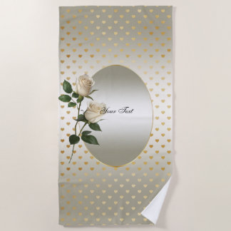 Witte Rozen Gouden Harten Strandlaken