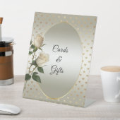 Witte Rozen Gouden Harten Tafelblad Tekenen Reclamebord Met Voetstuk (Insitu)