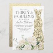 Witte Rozen Gouden Jurk 30e Verjaardagsfeestje Kaart (Voorkant / Achterkant)