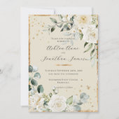 Witte Rozen Gouden Neutrale Elegante Bruiloft Kaart (Voorkant)