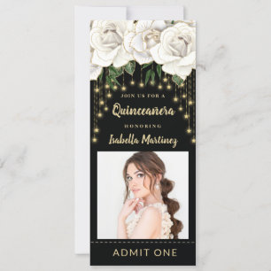 Witte Rozen Gouden Slinger Quinceañera Toegangskaa Kaart