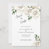 Witte Rozen Gouden Trim Elegante Formele Bruiloft Save The Date (Voorkant)