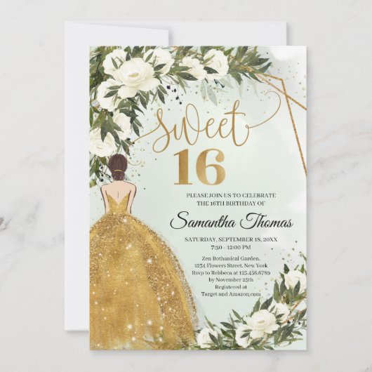 Witte rozen goudrozen groen olijfblad kaart (Voorkant)