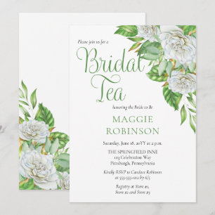 Witte rozen Greenery Boho Floral Bridal Tea Kaart