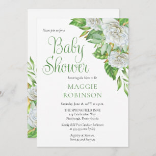 Witte rozen  Greenery Boho Floral Girl Baby shower Kaart