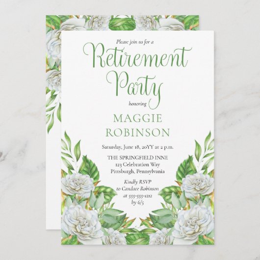 Witte rozen |Greenery Boho Floral Retirement Party Kaart (Voorkant / Achterkant)