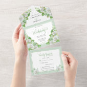 Witte rozen | Greenery Boho Floral Wedding All In One Uitnodiging (Afscheurbaar)