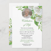 Witte rozen | Greenery Floral Celebration of Life Kaart (Voorkant / Achterkant)