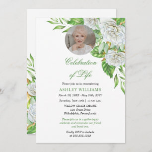Witte rozen   Greenery Floral Celebration of Life Kaart