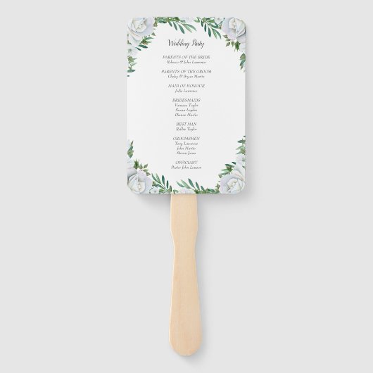 Witte rozen groen bladeren bruiloft programma's handwaaier (Achterkant)