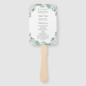 Witte rozen groen bladeren bruiloft programma's handwaaier (Voorkant)