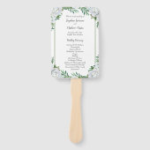 Witte rozen groen bladeren bruiloft programma's handwaaier (Voorkant)