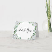 Witte Rozen Groen Bladgroen Bruiloft Bedankkaart (Voorkant)
