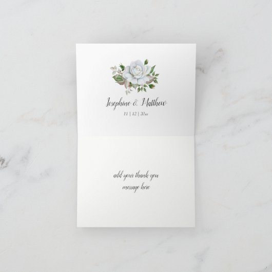 Witte Rozen Groen Bladgroen Bruiloft Bedankkaart (Binnen)
