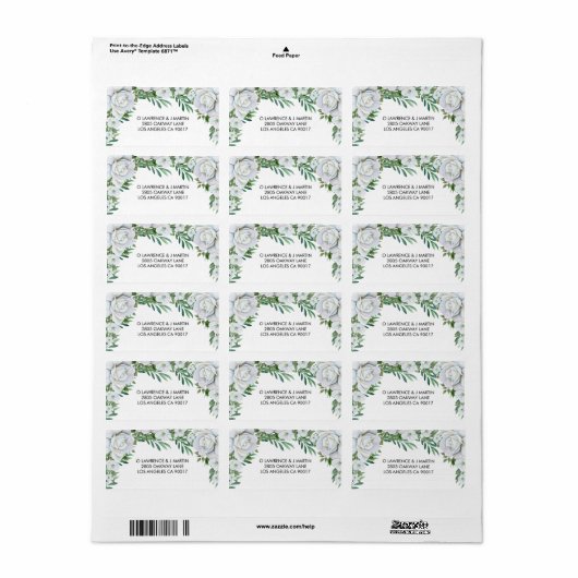 Witte Rozen Groen Bladgroen Bruiloft Etiket (Full Sheet)