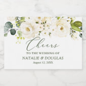 Witte Rozen Groen Bladgroen Bruiloft Sparkling Wijnetiket (Enkel label)