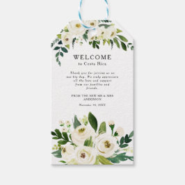 Witte Rozen Groen Bruiloft Welkomsttas Label Cadeaulabel