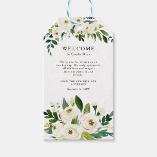 Witte Rozen Groen Bruiloft Welkomsttas Label Cadeaulabel