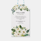 Witte Rozen Groen Bruiloft Welkomsttas Label Cadeaulabel (Achterkant)